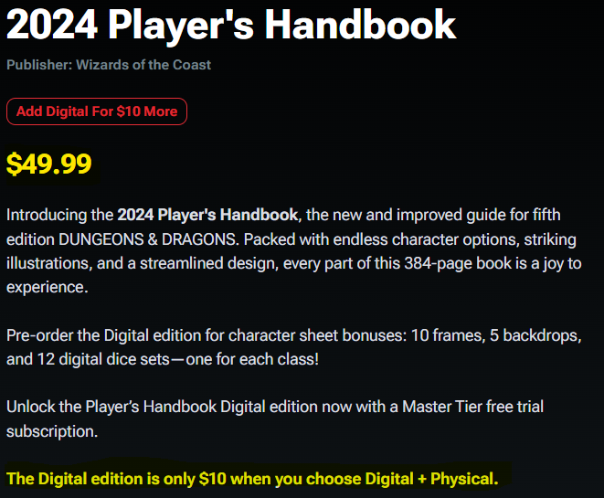 Freebooted's tweet image. Hey @Wizards_DnD @DnDBeyond I&apos;m in the UK and would like to buy the digital &amp;amp; physical 2024 PHB. Why do I have to pay ten dollars more than US customers?