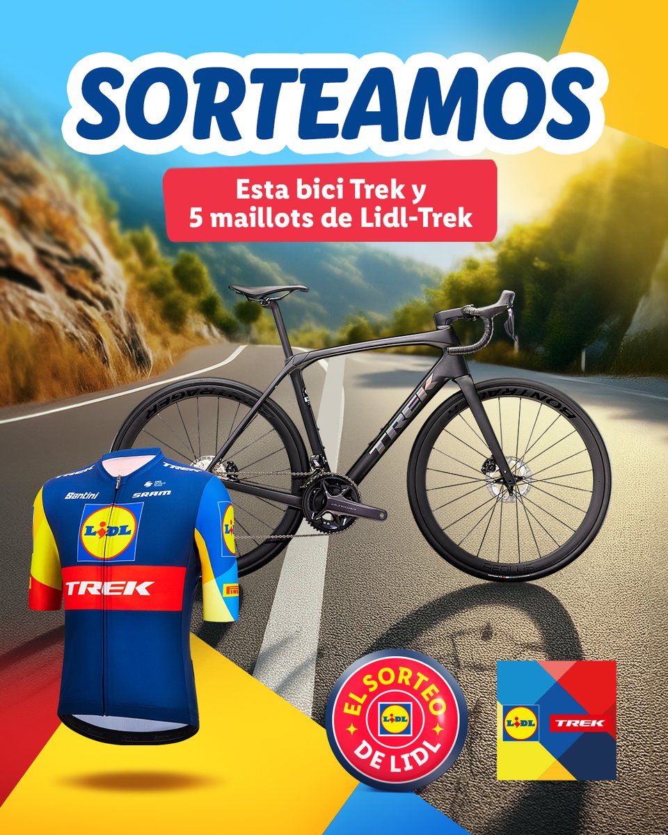 🚴🏻‍♂️ SORTEAMOS ESTA BICI Y 5 MAILLOTS DE LIDL-TREK 🚴🏻‍♂️

Para participar, solo tienes que:
✅ Seguir a @Lidlespana.
❤️ Dar likea esta publicación.
🔁 Hacer RT de esta publicación.
💬 Usar el hashtag #SorteoLidlTrek y mencionar a un/a amigo/a con quien te gustaría salir em bici.