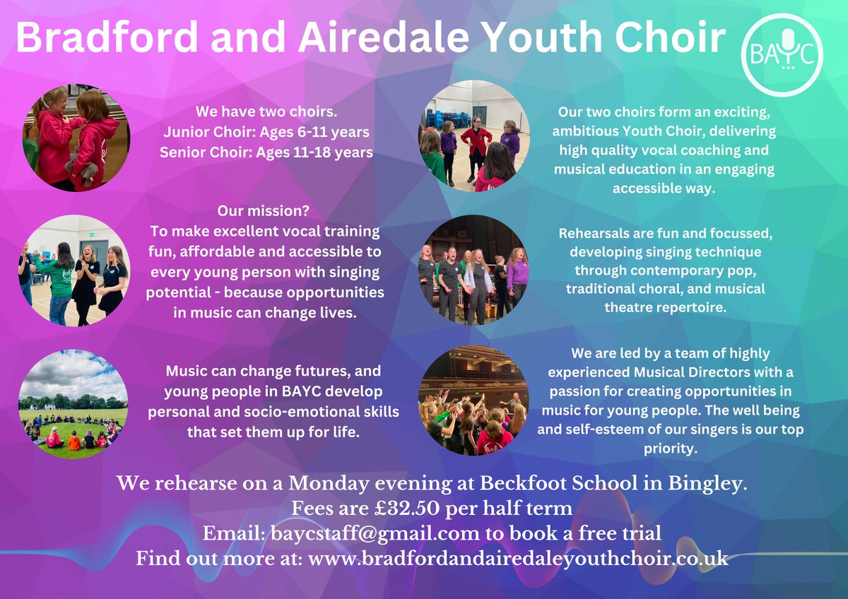 Rehearsals recommence on Monday 9th September. We have places still available for ages 6-18 years. Get in touch to book a trial session! baycstaff@gmail.com