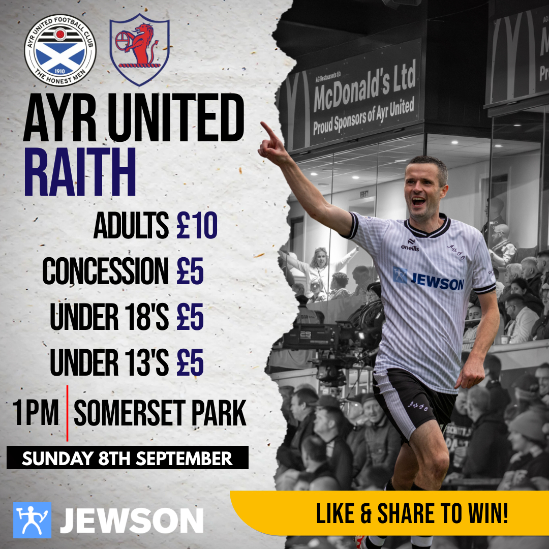 Ayr United (@ayrunitedfc) on Twitter photo Win two places in Black & White Hospitality for a game of your choice!
Somerset Park on a sunny Sunday for a tenner☀️
Will you be there for the visit of <a href="/RaithRovers/">Raith Rovers Football Club</a> in the <a href="/SPFLTrust/">SPFL Trust</a> Trophy?
The Hospitality winner will be chosen at random and announced at Half Time as well as Win two places in Black & White Hospitality for a game of your choice!
Somerset Park on a sunny Sunday for a tenner☀️
Will you be there for the visit of <a href="/RaithRovers/">Raith Rovers Football Club</a> in the <a href="/SPFLTrust/">SPFL Trust</a> Trophy?
The Hospitality winner will be chosen at random and announced at Half Time as well as
