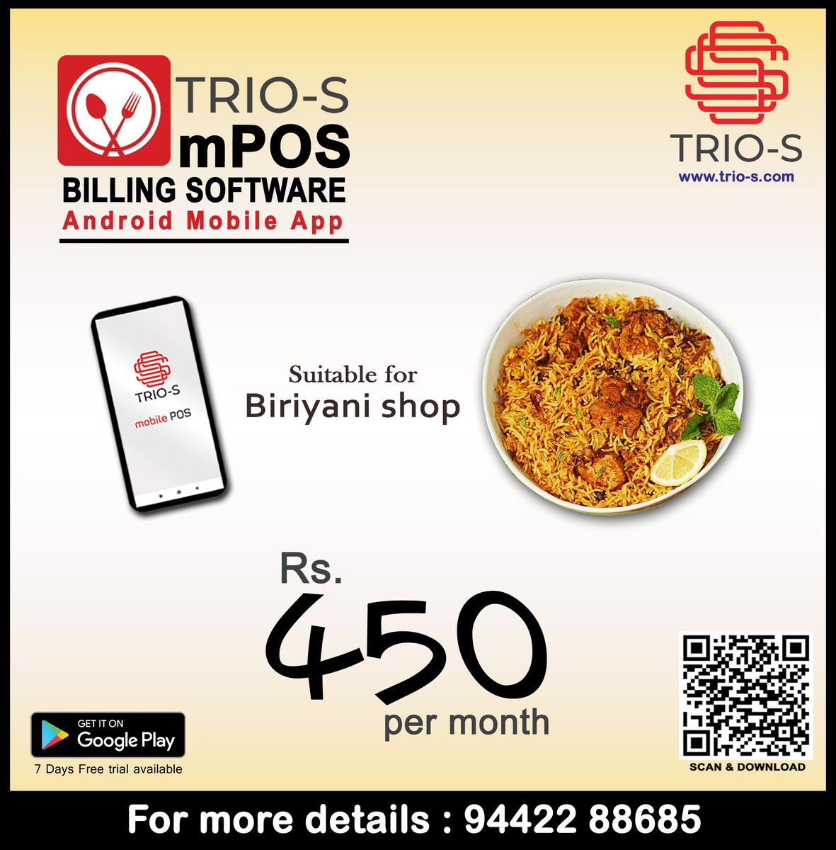SakthiDevi5's tweet image. Saving Time Leads to More Sales with TRIO-S mPOS!!! Android Mobile Billing Application @ Rs.15/- per day. Download our TRIO-S MPOS in Playstore and get 7 days free trial. For more details Call @ 8667243235 #triospos, #POSBilling, #posbillingsoftware
