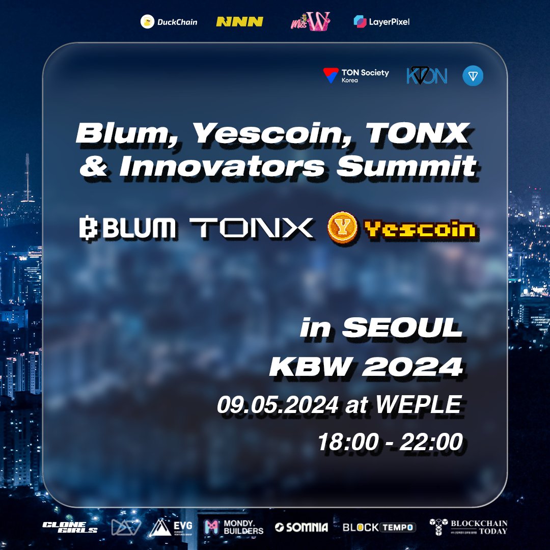 TONX π (@tonx_studio) on Twitter photo Join TONX at the TON Innovators Summit tomorrow in Seoul!
TONX Co-Founder <a href="/drawesomedoge/">π³π. π°π πππππ π³πππ</a> will be a keynote speaker and a panelist.
π Register now: lu.ma/c4gf218q
π
Date: September 5 π Time: 6:30 PM - 10:00 PM
π Location: Weple168 Gallery, Seoul, Korea
Hosted by: Join TONX at the TON Innovators Summit tomorrow in Seoul!
TONX Co-Founder <a href="/drawesomedoge/">π³π. π°π πππππ π³πππ</a> will be a keynote speaker and a panelist.
π Register now: lu.ma/c4gf218q
π
Date: September 5 π Time: 6:30 PM - 10:00 PM
π Location: Weple168 Gallery, Seoul, Korea
Hosted by: