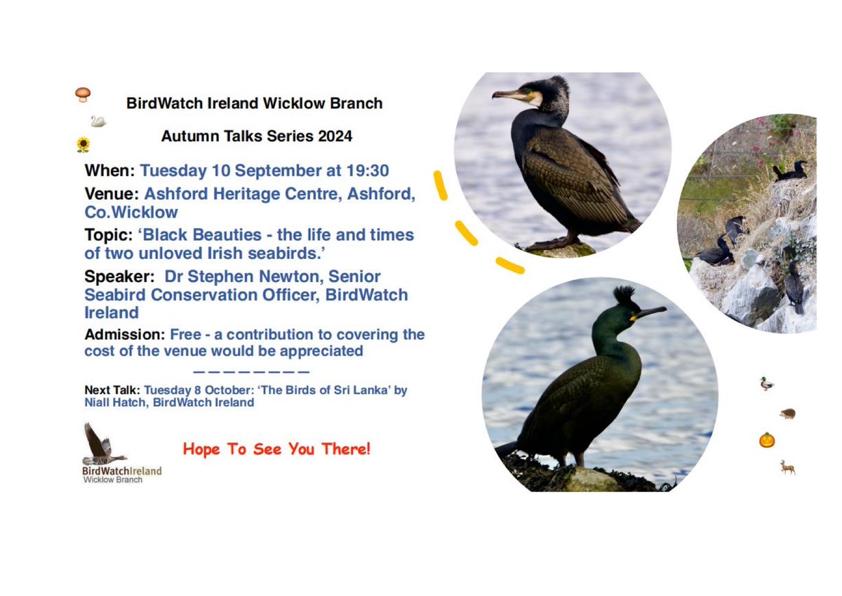BirdWatch Ireland Wicklow Branch (@wicklowbranch) on Twitter photo Autumn is upon us and we're back in Ashford next week for our first indoor talk of the new season with Dr Steve Newton of <a href="/BirdWatchIE/">BirdWatch Ireland</a> on the life and times of those 'Black Beauties' that breed along the @visitwicklow coast !! See below for details:- Autumn is upon us and we're back in Ashford next week for our first indoor talk of the new season with Dr Steve Newton of <a href="/BirdWatchIE/">BirdWatch Ireland</a> on the life and times of those 'Black Beauties' that breed along the @visitwicklow coast !! See below for details:-