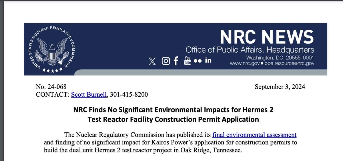 NotCommission's tweet image. "NRC is wasting time with endless reviews instead of issuing permits for Hermes 2. This delay only stifles progress in clean energy. #NuclearEnergy #PermitDelays"
nrc.gov/cdn/doc-collec…