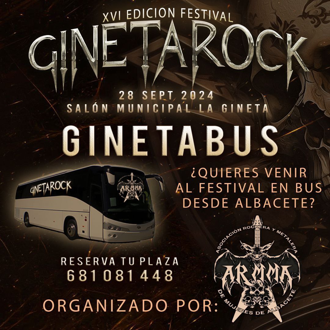 Para todas aquellas personas que deseen transporte cómodo entre #Albacete y #LaGineta el próximo 28 de septiembre, quedan pocas plazas para el autobús con la gente de <a href="/ginetarockfesti/">GINETAROCK</a>.
Toda la información en el cartel💜🤘#HermanasDelMetal #MetalWomen #Ginetabús #GinetaRock2024