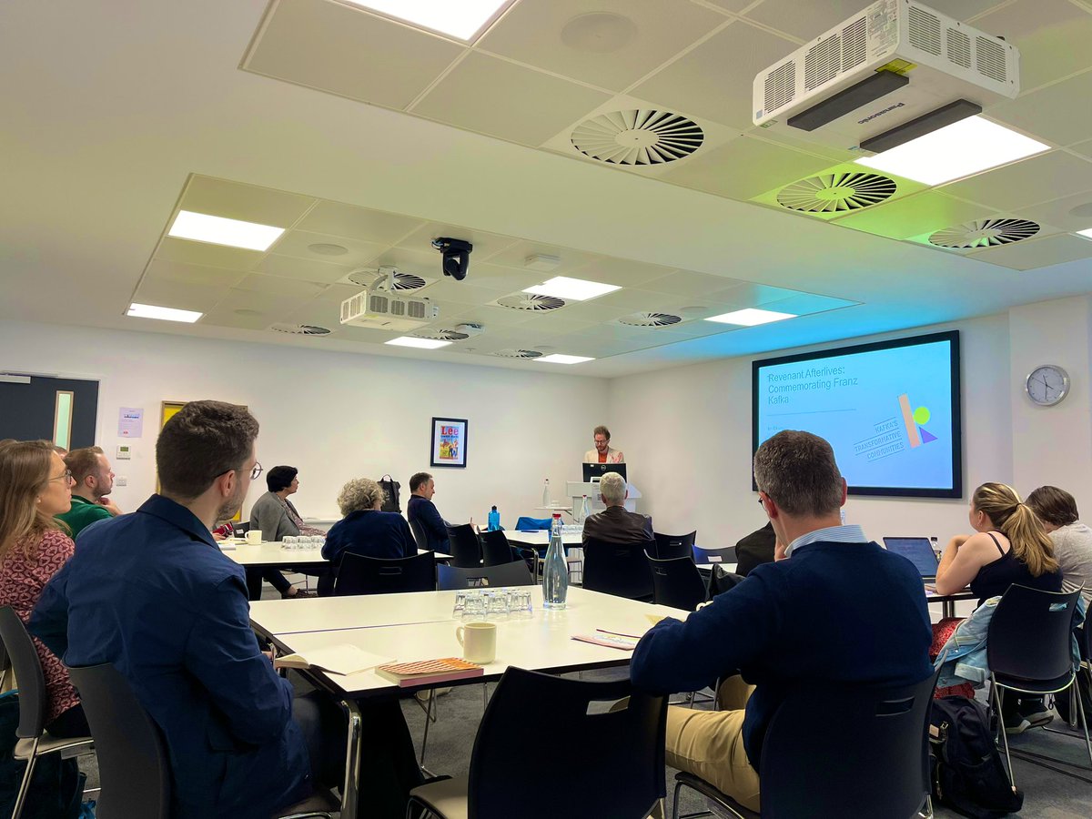A tough choice between two excellent-sounding parallel panels in the final session of #AGS2024. Here, Ian Ellison of <a href="/OxfordKafka/">Oxford Kafka</a> <a href="/wadhamoxford/">Wadham College</a> <a href="/OxfordGerman/">German at Oxford</a> <a href="/UniofOxford/">University of Oxford</a> kicks off the Open Panel with a talk on Kafka‘s “Revenant Afterlives”