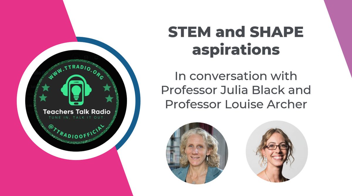 How can we encourage students to SHAPE the future? Listen to the fascinating conversation with Professor Julia Black (<a href="/SHAPEinSchools/">SHAPE in Schools</a>) and Professor Louise Archer (<a href="/ASPIRESscience/">UCL ASPIRES Research</a>) about #career aspirations: youtube.com/watch?v=qu6BGe…

<a href="/TTRadioOfficial/">Teachers Talk Radio</a>