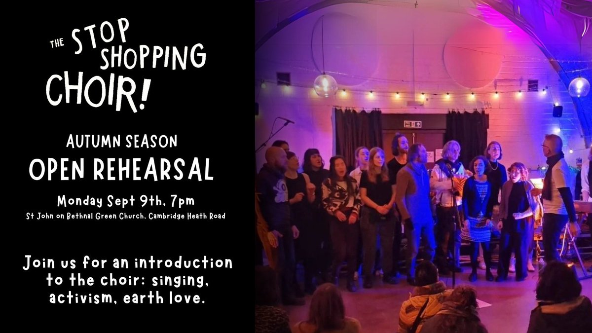 Our Autumn Season is about to kick off! Join us for an Open Rehearsal and find out what we're all about – if you've ever considered joining the choir, come along for a no-commitment sing on Monday September 9th. 
Email us at stopshoppingchoiruk@gmail.com if you're keen to come!