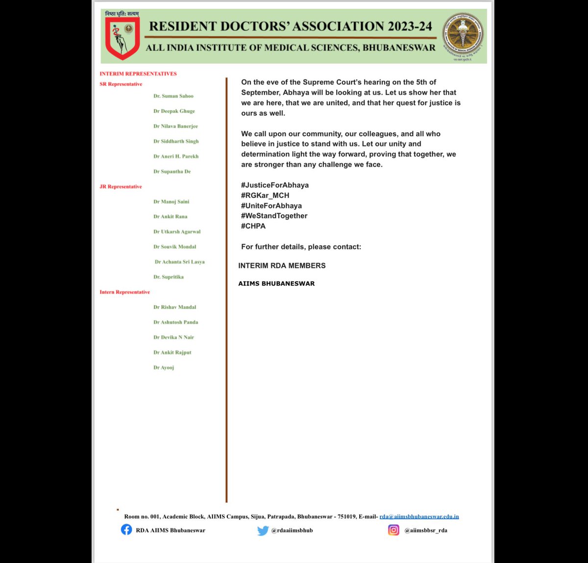 Healthcare workers of AIIMS Bhubaneswar are gathering together to demand #JusticeForAbhaya at the event of the supreme court hearing. We are all together in this fight!
<a href="/PMOIndia/">PMO India</a> <a href="/MoHFW_INDIA/">Ministry of Health</a> 
#JusticeForAbhaya #WeWantJustice