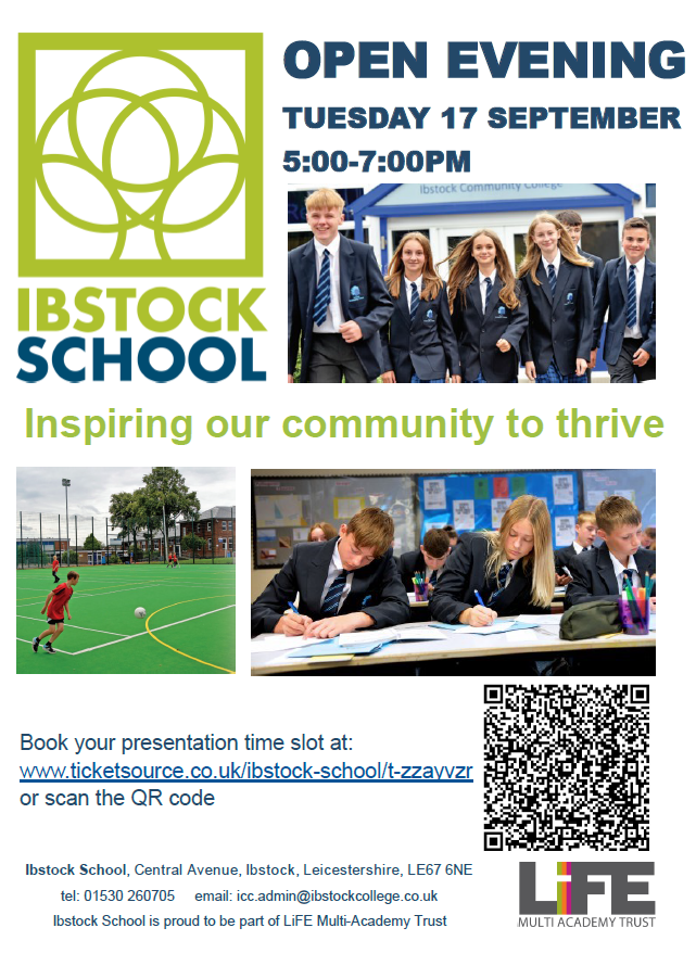 We look forward to showcasing Ibstock School at our Open Evening on Tuesday 17 September between 5PM and 7PM. The evening will have two identical presentations which will share our vision of inspiring our community to thrive. Book your time slot at ticketsource.co.uk/ibstock-school…
