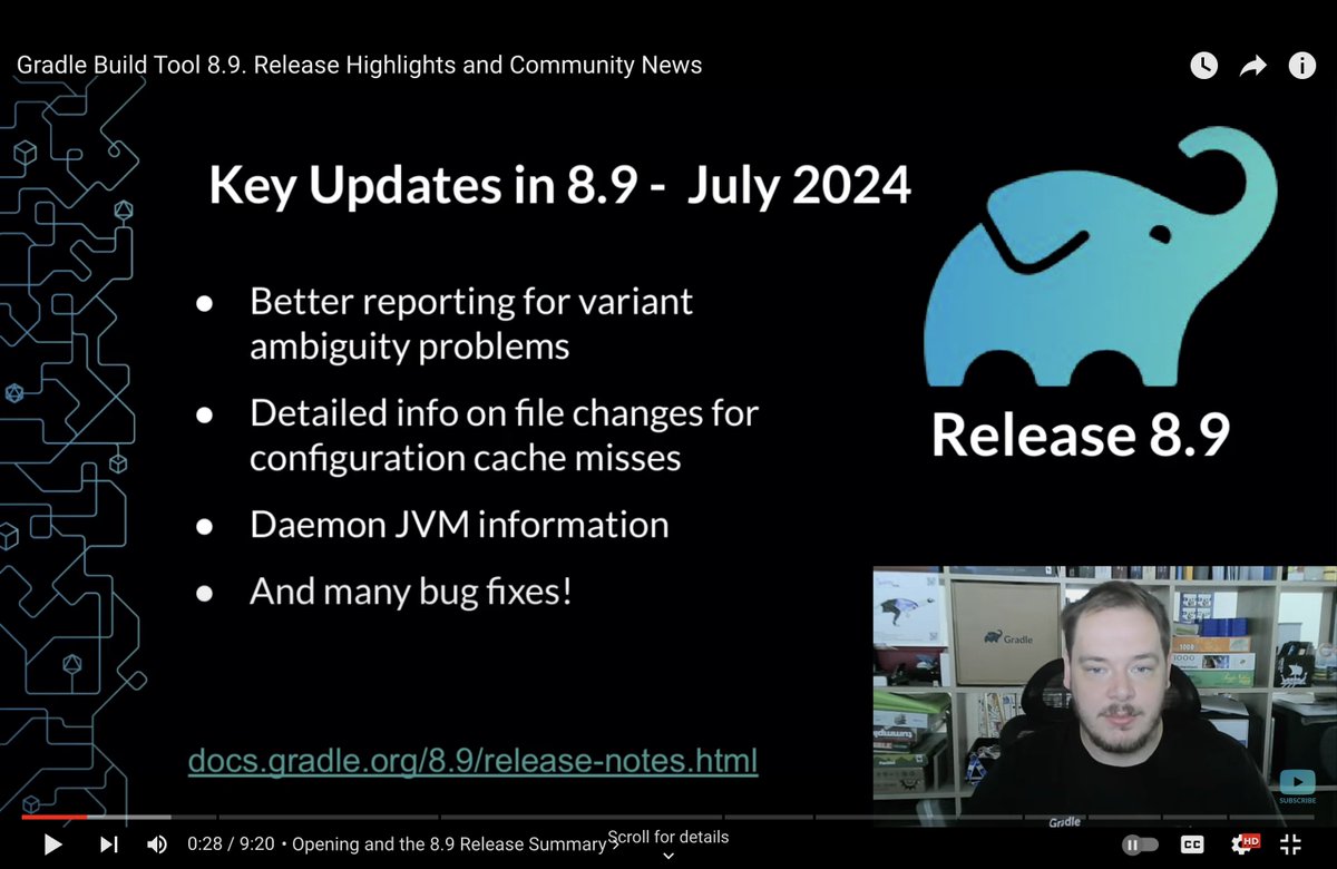 Gradle (@gradle) on Twitter photo ๐ฝ๏ธ Did you see the release video for #Gradle Build Tool 8.9? ๐ฝ๏ธ
youtube.com/watch?v=DaPbXBโฆ (9 min)
ICYMI, <a href="/oleg_nenashev/">Oleg Nenashev</a> walks you through:
โ๏ธ Improved error and warning reporting for variant issues during dependency resolution.
โ๏ธ Exposed structural details of Java ๐ฝ๏ธ Did you see the release video for #Gradle Build Tool 8.9? ๐ฝ๏ธ
youtube.com/watch?v=DaPbXBโฆ (9 min)
ICYMI, <a href="/oleg_nenashev/">Oleg Nenashev</a> walks you through:
โ๏ธ Improved error and warning reporting for variant issues during dependency resolution.
โ๏ธ Exposed structural details of Java