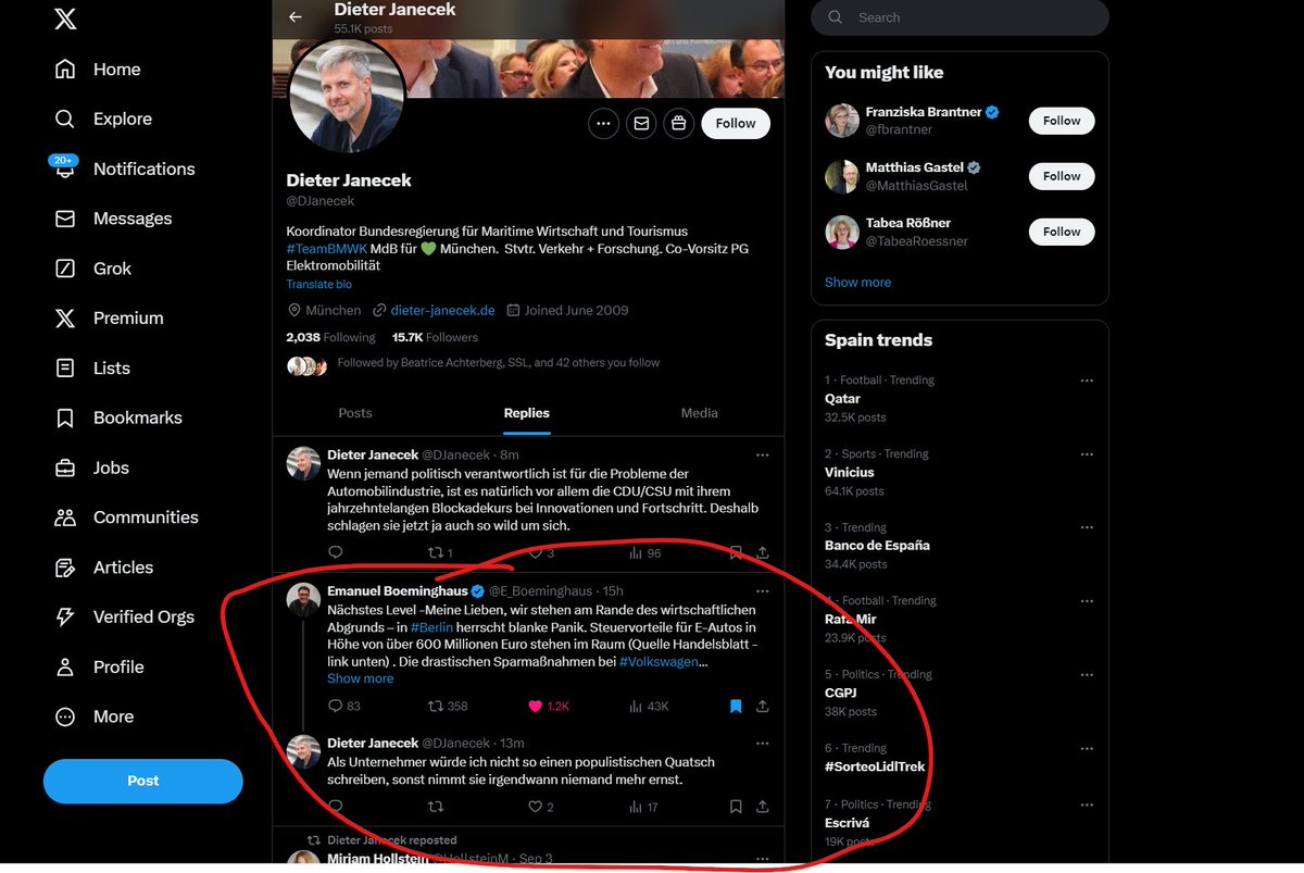 E_Boeminghaus's tweet image. Meine Lieben, das ist ja der absolute Hammer! Jetzt mischt sich tatsächlich Dieter Janecek (@DJanecek) persönlich, direkt aus dem #Elfenbeinturm des #Wirtschaftsministeriums, ein, um mich mundtot zu machen. Offensichtlich haben die richtig Bammel, weil ich nicht bereit bin, nach…