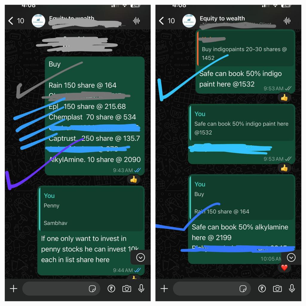 Surendraanalyst's tweet image. #Premium_Group 
Today 2 calls of equity premium group were hit. Our daily calls are getting hit even in the negative market.
Also for risky trader we book Archie’s @ 32 today almost 20% profit 

#indigopaint 
#alkylamine

If one want to join can WhatsApp me @ 9928524806
Or can…