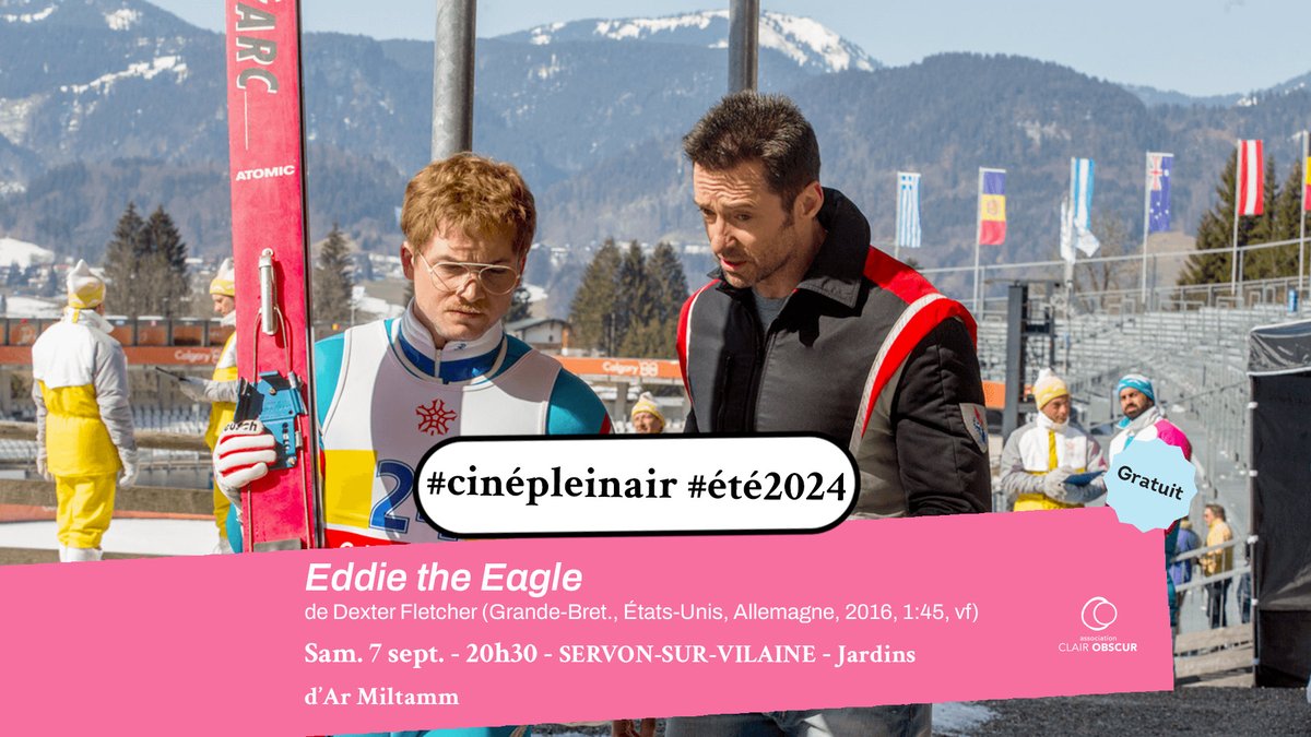 Projection #cinepleinair #été2024
> "Eddie the Eagle de Dexter Fletcher
Sam. 7 septembre — 20h30 — Jardins D'Art Miltamm — Complexe sportif