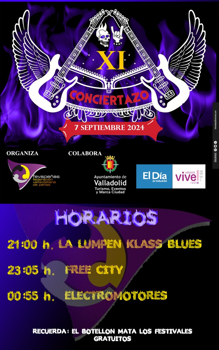 No os olvidéis que este sábado tenemos el CONCIERTAZO de <a href="/fedvallpe/">FEVAPEÑAS</a>  con:
#lalumpenklassblues
#freecity
#electromotores