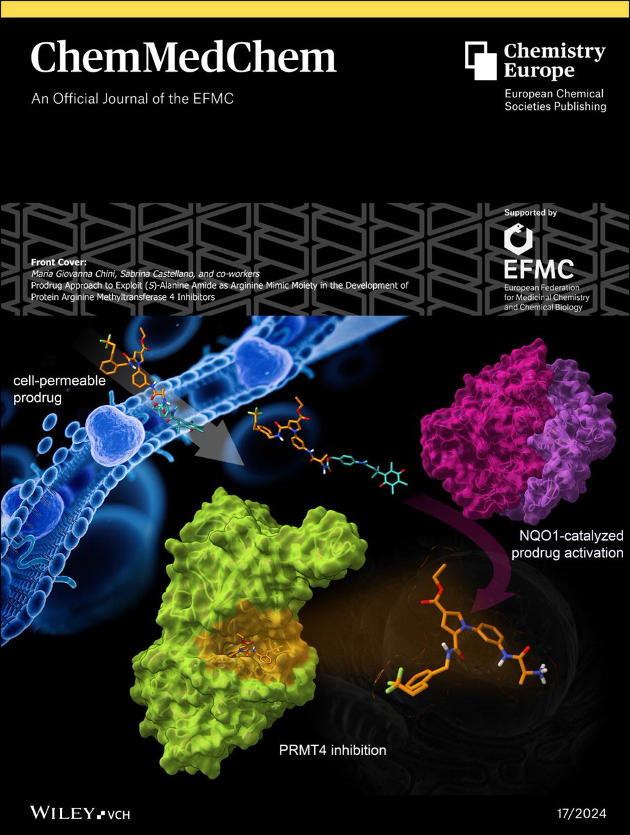 Gianluca Sbardella (@g_sbardella) on Twitter photo The new issue of <a href="/ChemMedChem/">ChemMedChem</a> is out, with a Front Cover showing a prodrug approach to exploit (S)-alanine amide as arginine mimic moiety in the development of protein arginine methyltransferase 4 inhibitors.
…mistry-europe.onlinelibrary.wiley.com/toc/18607187/c… The new issue of <a href="/ChemMedChem/">ChemMedChem</a> is out, with a Front Cover showing a prodrug approach to exploit (S)-alanine amide as arginine mimic moiety in the development of protein arginine methyltransferase 4 inhibitors.
…mistry-europe.onlinelibrary.wiley.com/toc/18607187/c…