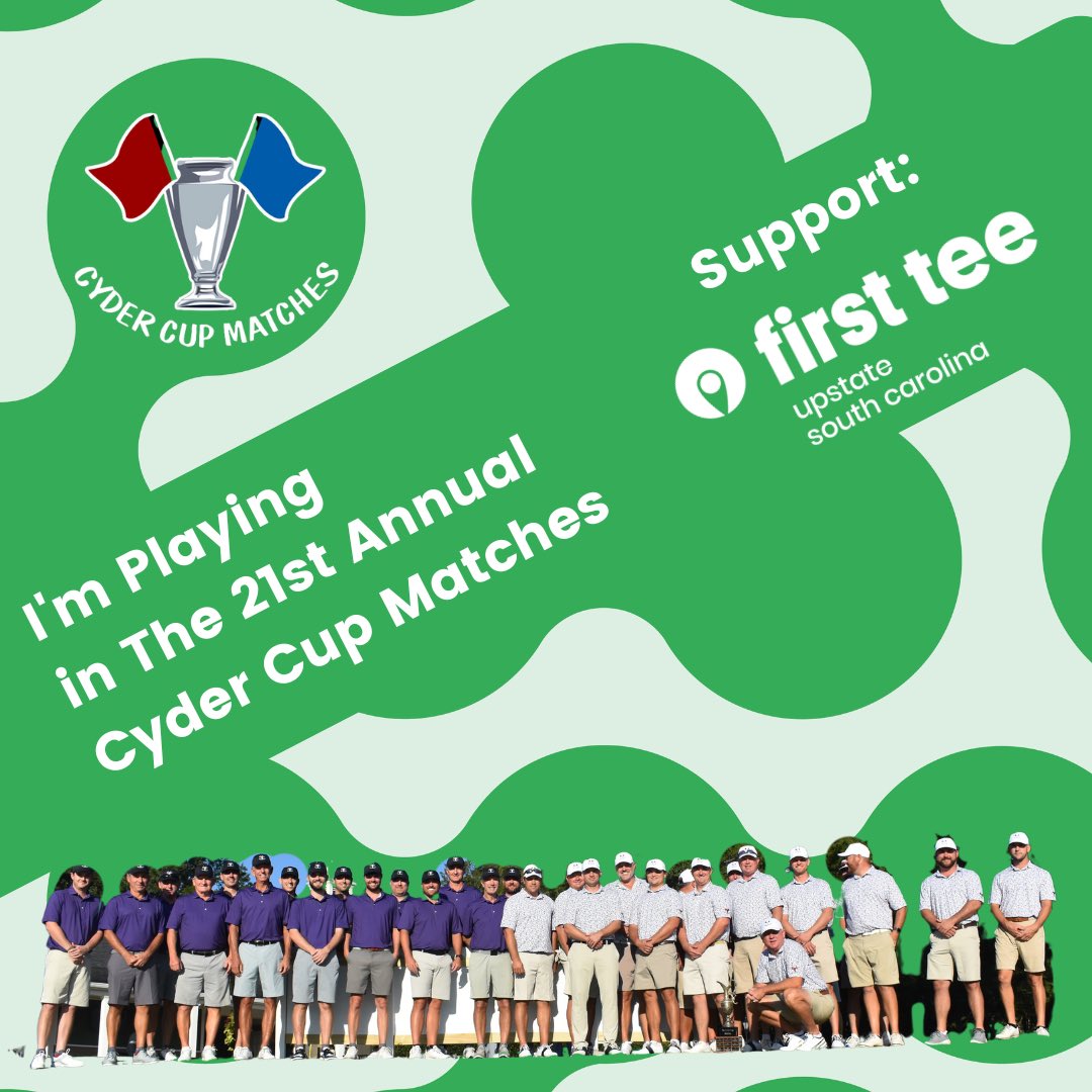 A31Hall's tweet photo. This year I am playing in The #CyderCupMatches to benefit @FirstTeeUpstate ! Please consider donating at https://t.co/KTa7E9EAyQ https://t.co/s62e5To6TB