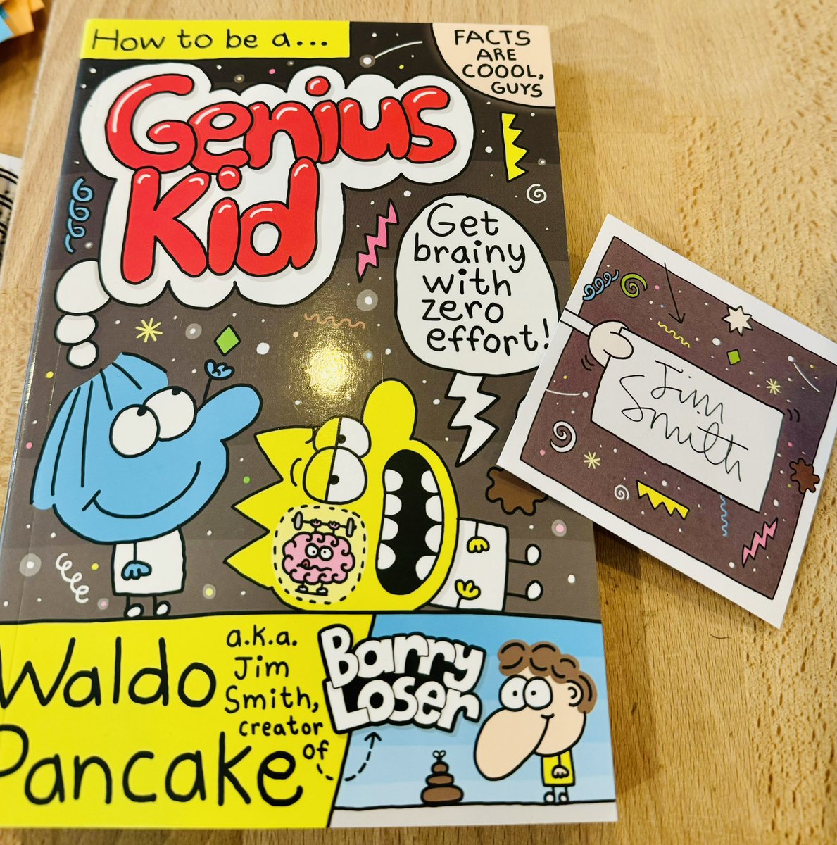 We have just 2 #SIGNED copies left of How to Be a Genius Kid by <a href="/waldopancake/">Waldo Pancake</a> aka Jim Smith

Get super brainy with zero effort thanks to Waldo Pancake - who wrote and illustrated all the Barry Loser books 🧠 💡 

foxlanebooks.co.uk/product-page/h…