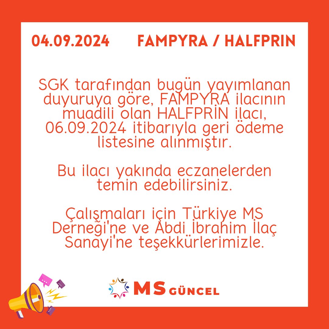 MS Güncel (@msguncel) on Twitter photo Önemli duyuru!
<a href="/sekobarbital/">Sekobarbital</a> 👏👏👏
#Fampyra #halfprin #turkiyemsdermegi #abdiibrahimilac #msguncel #ms #MultiplSkleroz #msfarkındalık #msdestek #mshakkında #mshakkındaherşey #nöroloji #sağlık Önemli duyuru!
<a href="/sekobarbital/">Sekobarbital</a> 👏👏👏
#Fampyra #halfprin #turkiyemsdermegi #abdiibrahimilac #msguncel #ms #MultiplSkleroz #msfarkındalık #msdestek #mshakkında #mshakkındaherşey #nöroloji #sağlık