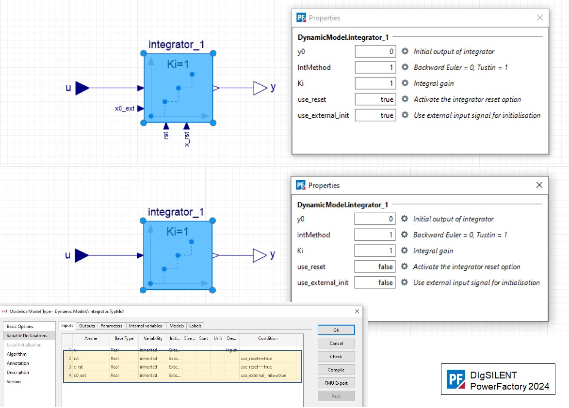 DIgSILENT_GmbH's tweet image. In PowerFactory 2024, the Modelica modelling capability has been enhanced through the introduction of conditional components. This allows the structure of a dynamic controller model to be determined by configuration parameters.

#PowerFactory #Featureoftheweek #new #modelica