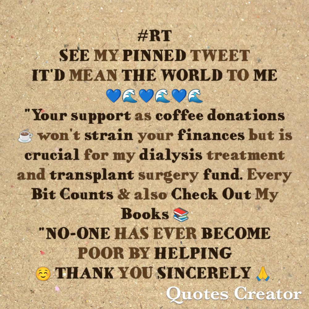 ListsForFriends's tweet photo. Every bit of support from coffee donations ☕ or book sales 📚 aids my dialysis and enhances my journey with DIGNITY. Please consider contributing. Thank you. 🙏
@AZLoserLake
@mostra4u
@Wardmaryb
@alicatamerica
@Marie03214740
@NashvilleDeeDee
@Mcpuggins
@SusanThibodaux
@iquitsmokingcig
@IMStixy
@doogiehmd1993
@kriscerz
@juanycfhall
@kangaroos991
@Juban1960
@BookAddictGrrl
@MomVet8
@chaz_all
@ladybirdminn
@PalauMj
@DeborahDupre
@Alva5915George
@mokhan7543
@MichaelCressw14
@IceStationZed
@Taxingissues
@l_dermody
@angiedee64
@Stephan25049238
@Cultureclub24
@Anna1Maier
@BarbaraJordanAZ
@bringtheclowns
@JohnClerkin9
@tynebrd
@AuthorDavidSto1
@Cricri2101
@jbond444
@sheriran95
@DennySig
@MiddleAmericaUS
@star69mad
@grumpycat96
@NewYorkScribe
@Rachelle_77992
@MelisLovelace
@GayleCostner
@ElayneK21
@Jerrito8
@cometryder
Owjfbtjjekwk
