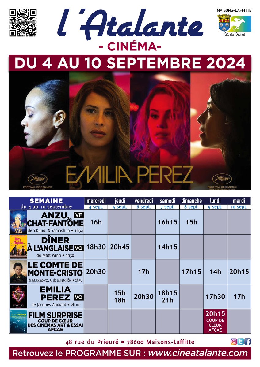 [PROGRAMME]
C'est le retour de très bons films cette semaine à l'Atalante !
Ne manquez pas la présentation de saison 24-25 du cinéma, le lundi 9 septembre à l'occasion du Coup de Cœur surprise 💙
