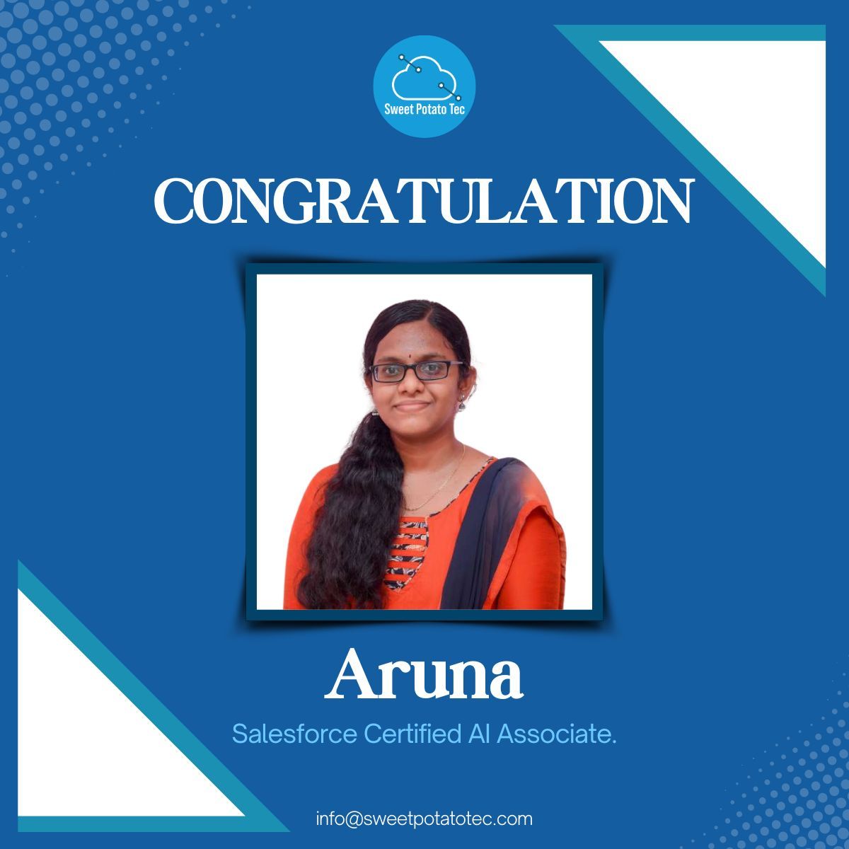 sweetpotatotec's tweet image. Congratulations Aruna on achieving the Salesforce Certified AI Associate! Here’s to the new heights you’ll reach with this powerful knowledge at your fingertips. Keep up the amazing work!

#SalesforceCertified #AIAssociate #TechAchievement #Congratulations #SalesforceSuccess