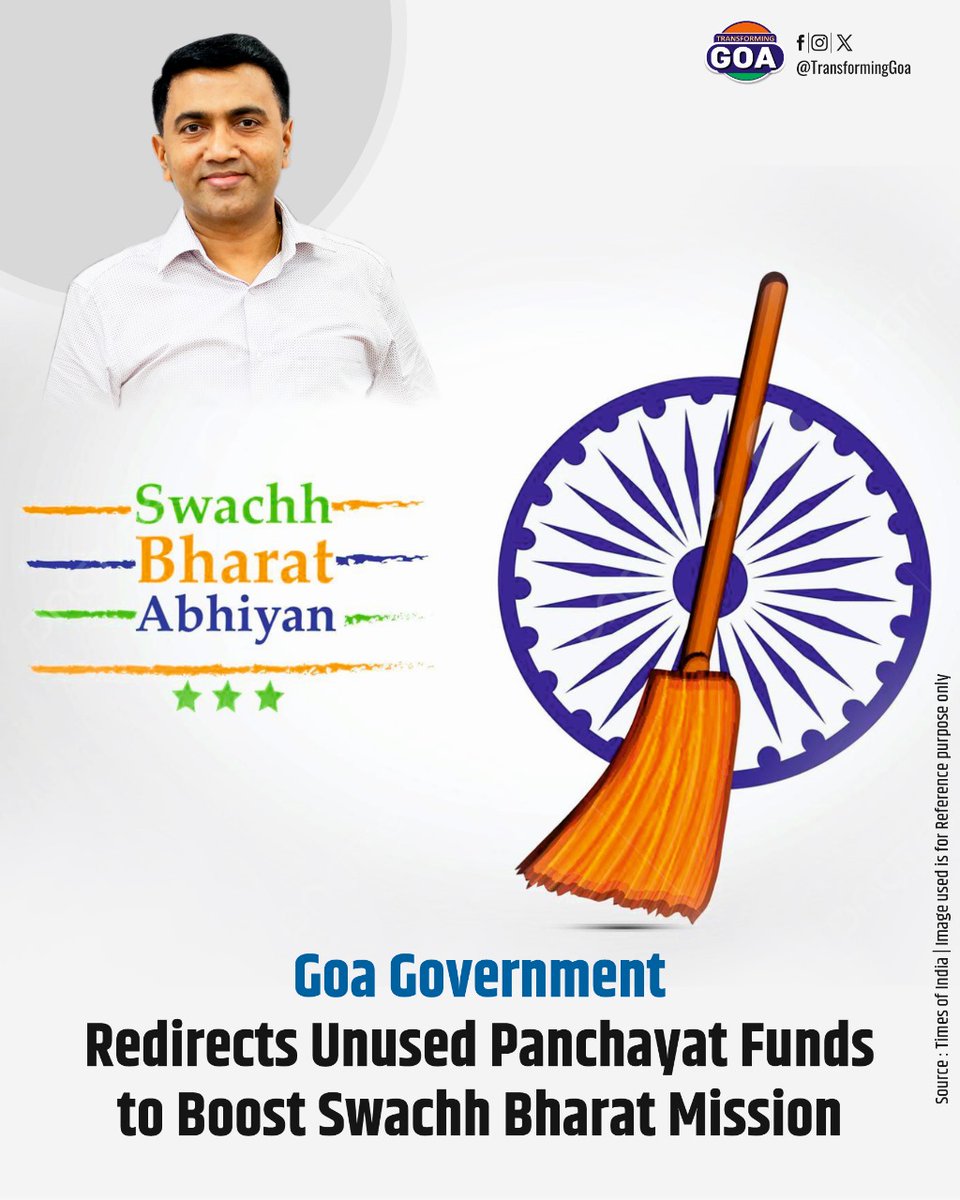 TransformingGoa's tweet image. Goa Government Redirects Unused Panchayat Funds to Boost Swachh Bharat Mission

#SwachhBharat #CleanGoa #GoaGovernment #WasteManagement #GoGreen #GoaNews #PramodSawant