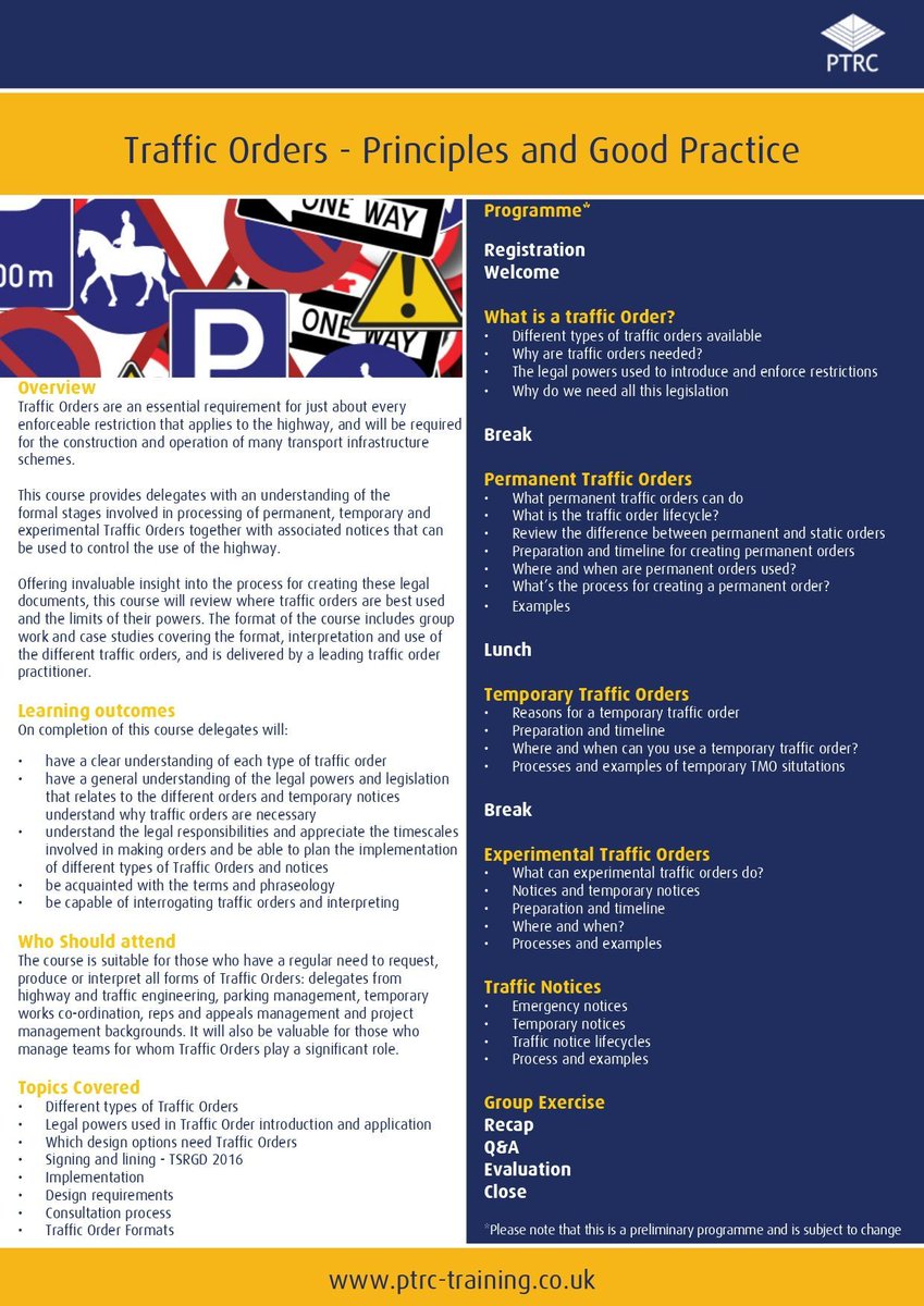 Do you need a clear understanding of each type of traffic order?
We have limited places available on our Traffic Orders training course next week - 12th September.

More details here: buff.ly/3XtC8bU 

#trafficorders #onlinetraining #transportplanning
