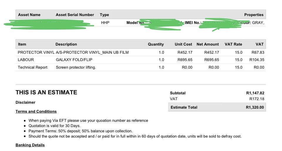 LeboGangSTAR's tweet photo. lol… this is @SamsungMobileSA @SamsungSA the trade in value is almost the cost of replacing their screen protector aka “film” what nonsense is this? R700 for labour??? My Z-Flip4 will only be two years old in October. Forever @Apple that’s for sure! Cc @cgsombud #bewarned https://t.co/aXBxR1veYi