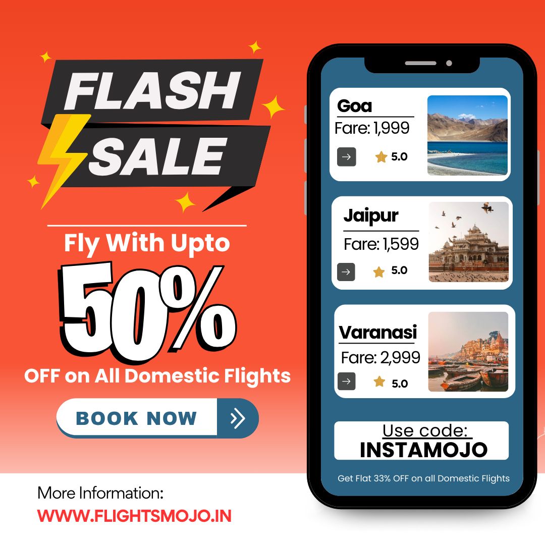 🚨 Flash Sale Alert! 🚨 
Grab unbeatable flight deals before they're gone! Book now and save big on your next adventure! 

#FlashSale #TravelDeals #CheapFlights #LastMinuteDeals #BookNow #TravelSavings #FlightDeals #VacationMode #LimitedTimeOffer #AirfareSale #flightsmojo