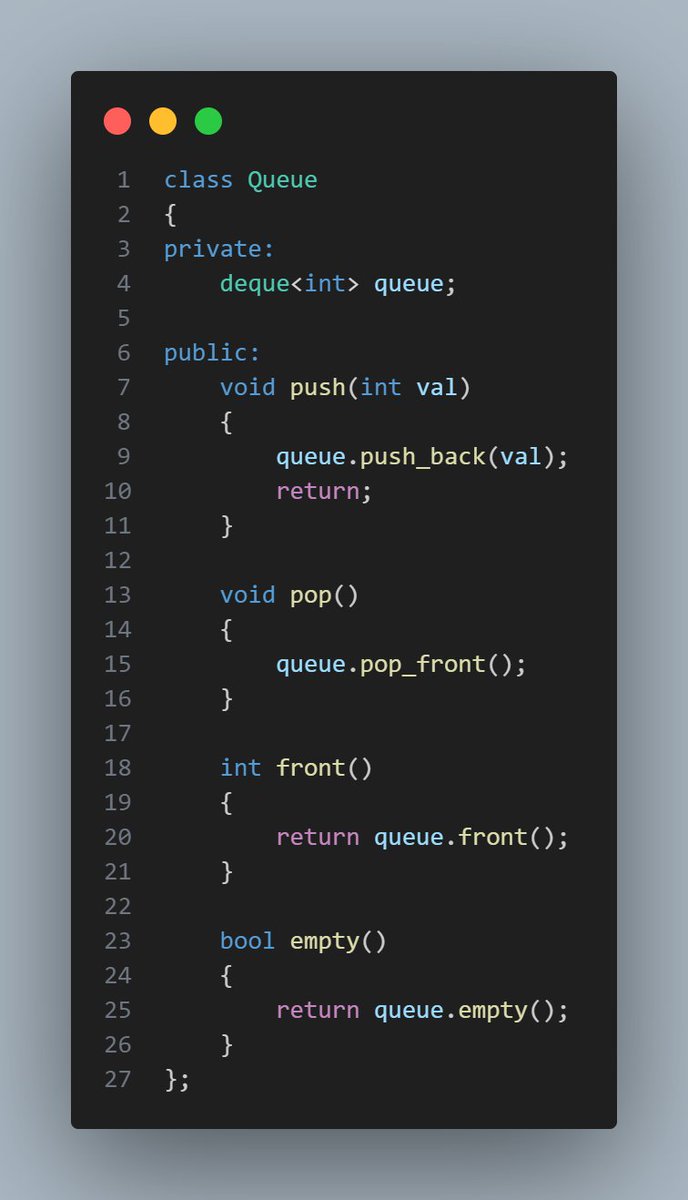 Ashucifer's tweet photo. Day 50 of #100DaysOfCode
✅Interleave two Queues
✅Reverse a Queue
✅Learnt about Deque
✅Implemeted a Queue using Deque
✅Stack using Deque
Im going to practice more questions on Stack, Queues and Deque this week
#coding #DSA #cpp #Algorithms https://t.co/FGG8AfsUES