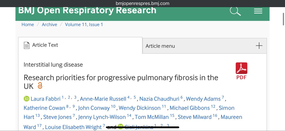 Laura Fabbri (@istamina) on Twitter photo On <a href="/BMJOpen_Resp/">BMJ Open Respiratory</a>, here is our paper on research priorities for pulmonary fibrosis!
What do stakeholders expect from researchers? We explored the uncertainties about diagnosis, treatment, management and care of PF #curePF bmjopenrespres.bmj.com/content/11/1/e… On <a href="/BMJOpen_Resp/">BMJ Open Respiratory</a>, here is our paper on research priorities for pulmonary fibrosis!
What do stakeholders expect from researchers? We explored the uncertainties about diagnosis, treatment, management and care of PF #curePF bmjopenrespres.bmj.com/content/11/1/e…