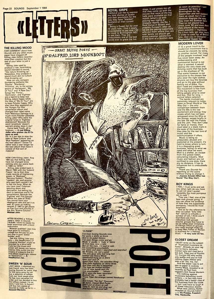 Zounds Abound (@zoundsabound) on Twitter photo This week’s Letters page features much discussion on <a href="/Killingjokeband/">Killing Joke</a> and a question over the number of Sounds writers who are artists or band members themselves, though the list is missing Ralph Traitor aka #JeremyGluck of #TheBarracudas & <a href="/sylviesimmons/">sylvie simmons</a>
Sounds Sep 1st 1984 This week’s Letters page features much discussion on <a href="/Killingjokeband/">Killing Joke</a> and a question over the number of Sounds writers who are artists or band members themselves, though the list is missing Ralph Traitor aka #JeremyGluck of #TheBarracudas & <a href="/sylviesimmons/">sylvie simmons</a>
Sounds Sep 1st 1984