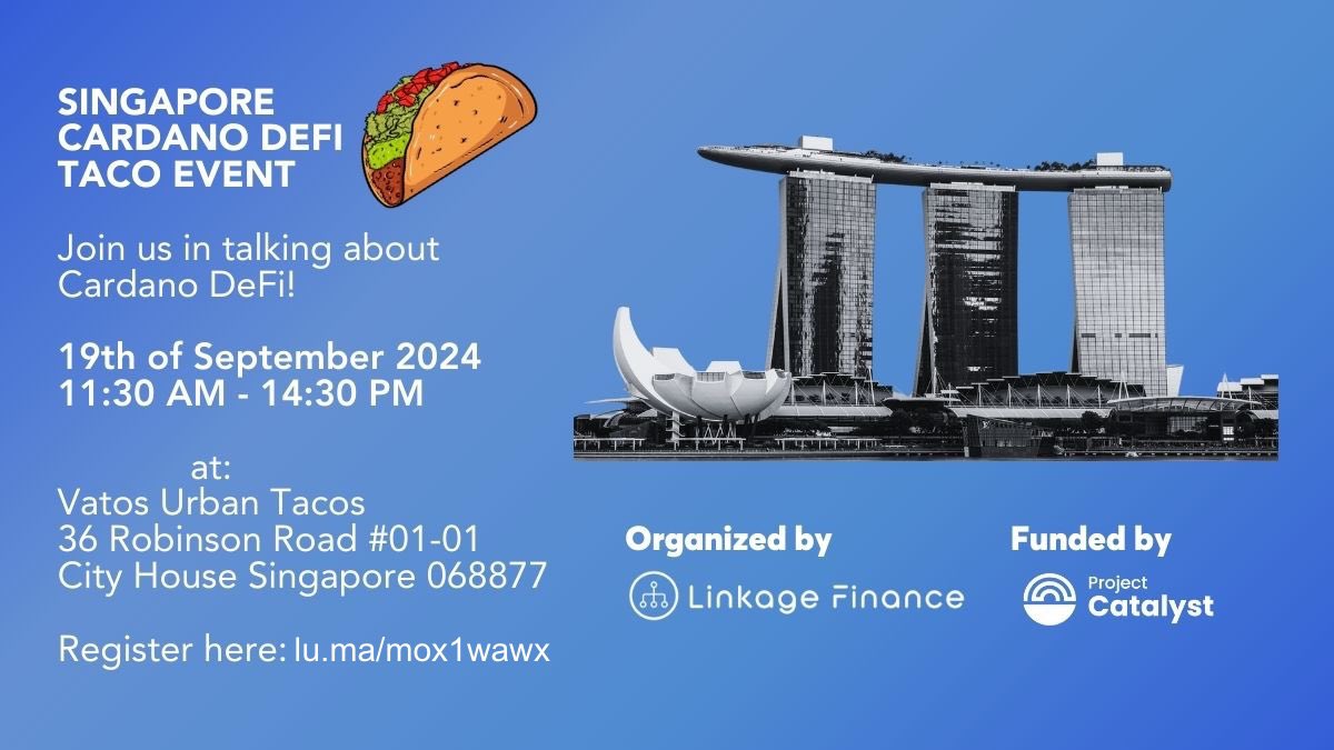 LinkageFinance's tweet image. 🚨 Exciting news! 🚨

Attending #Token2049 in Singapore? 

🇸🇬 We’re hosting an exclusive Side Event focused on Cardano DeFi! 🌐💥

🌮 Enjoy FREE tacos &amp;amp; 🥤 soft drinks while networking with fellow Cardano enthusiasts!

⚡ Spots are limited, so don’t miss out—sign up now! 👉…