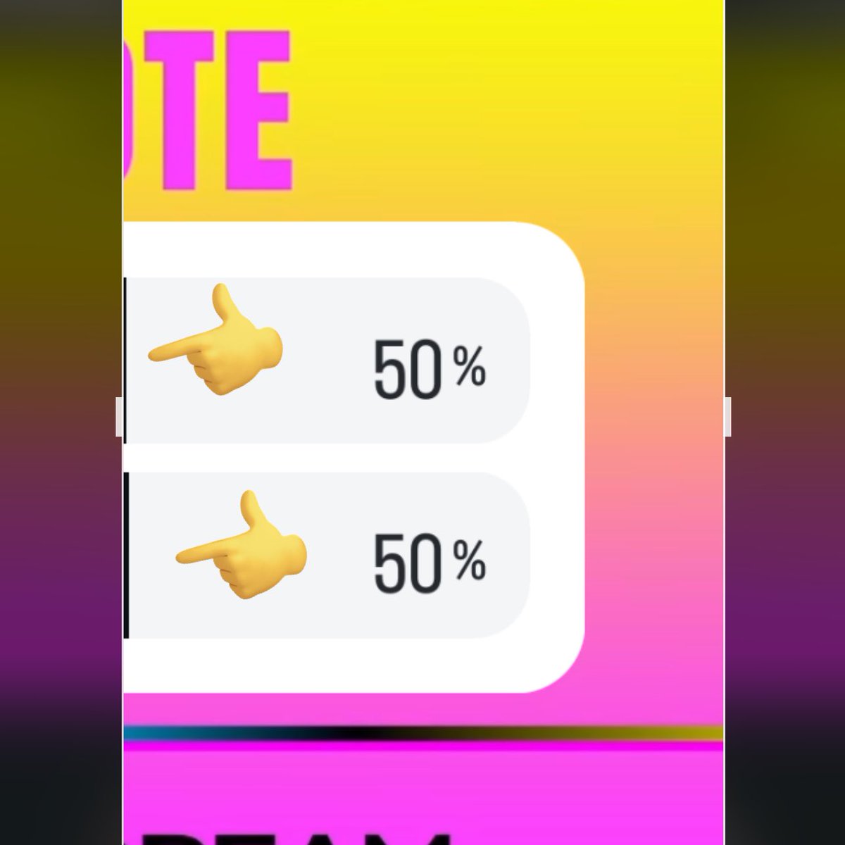 Guys look, despite it saying that it’s still 50-50 I think they are still winning by a slight margin 

SO PLEASE PLEASE CREATE MORE ACCOUNTS IF YOU CAN

WE ONLY HAVE A LITTLE MORE THAN 2 HOURS LEFT