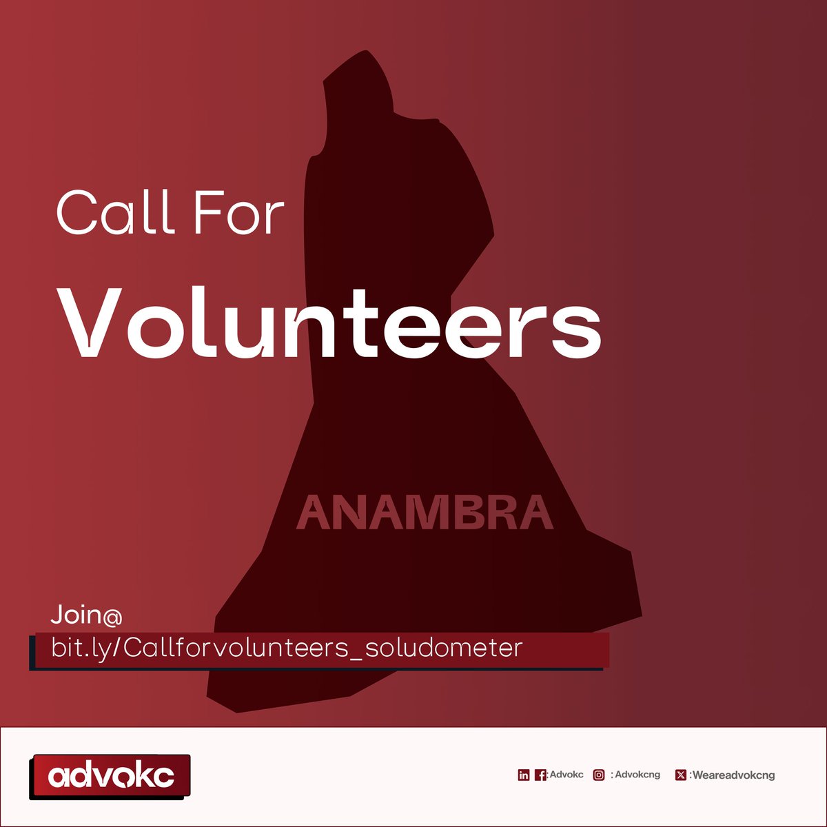 weareadvoKCng's tweet photo. Calling all Anambra residents!
Join the Soludometer Project as a Volunteer! Be part of a movement of changemakers seeking a better Anambra for Ndi Anambra
Sign Up Here: https://t.co/CfjLYABUrf
#Soludometer https://t.co/FTHeL52XAy