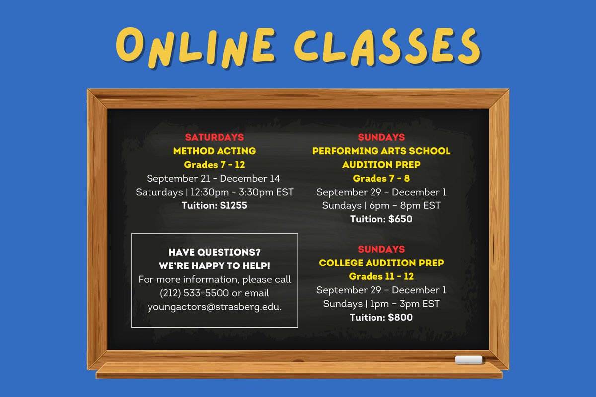 It’s officially back-to-school season! We have an amazing Fall term of program aheads, including for Kids &amp; Teens through #YoungActorsAtStrasberg. This semester’s YAS classes include Saturday programs, After-School Method Acting classes, Online College Audition Prep, and more!