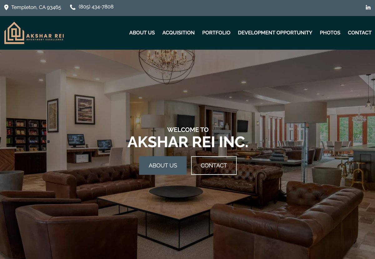We just went live with a new website for AKSHAR REI, a hotel real estate investment company based in Templeton CA. They are using one our new one page solutions to introduce their new company. aksharrei.com