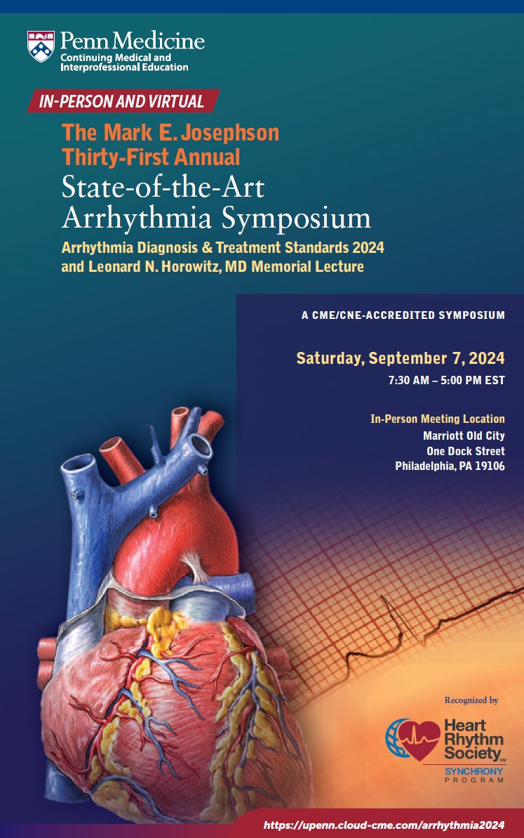 Timothy Markman (@dr_markman) on Twitter photo #EPeeps & <a href="/CardioNerds/">CardioNerds</a> - Want to learn about the latest in arrhythmia management? Join <a href="/PennMedicine/">Penn Medicine</a> for the 31st Annual State of the Art Arrhythmia Symposium. Cutting edge in management of CIEDs, atrial and ventricular arrhythmias.
Virtual registration: upenn.cloud-cme.com/arrhythmia2024 #EPeeps & <a href="/CardioNerds/">CardioNerds</a> - Want to learn about the latest in arrhythmia management? Join <a href="/PennMedicine/">Penn Medicine</a> for the 31st Annual State of the Art Arrhythmia Symposium. Cutting edge in management of CIEDs, atrial and ventricular arrhythmias.
Virtual registration: upenn.cloud-cme.com/arrhythmia2024