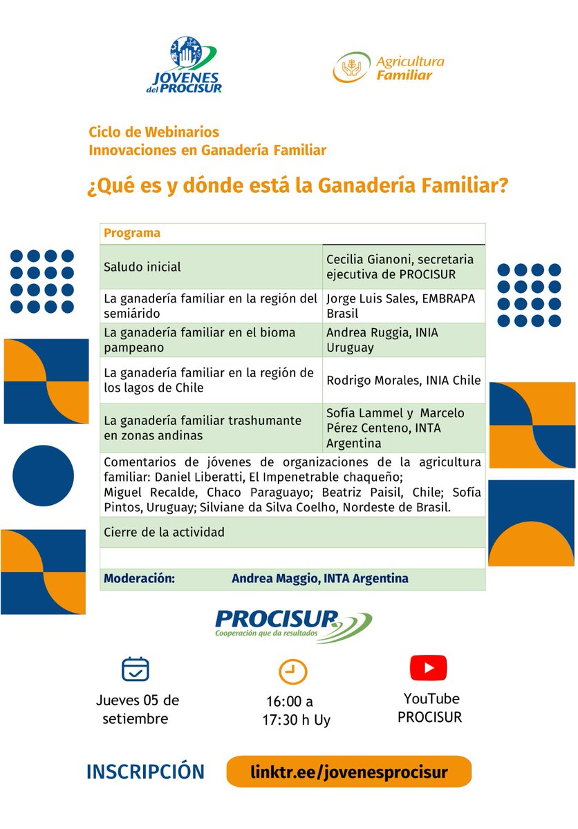matiascto's tweet photo. Los ecosistemas y las prácticas culturales reúnen a las #familias #ganaderas: ¿Quiénes, dónde y cómo producen?  Este jueves buscaremos responder esos interrogantes en un webinar organizado por la Red #Jóvenes del @procisur desde las 4pm (UY). Más info en https://t.co/4IPdCrRj4L https://t.co/8n4f4DGYzJ