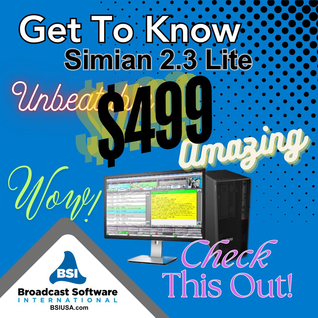 Broad_Soft_Intl's tweet photo. That's right $499!
Check it out at:  https://t.co/g7wkUAgwWn

#BroadcastSoftware
#RadioAutomation
#MediaSoftware
#BroadcastEngineering
#RadioSoftware https://t.co/CrSMenWV8I