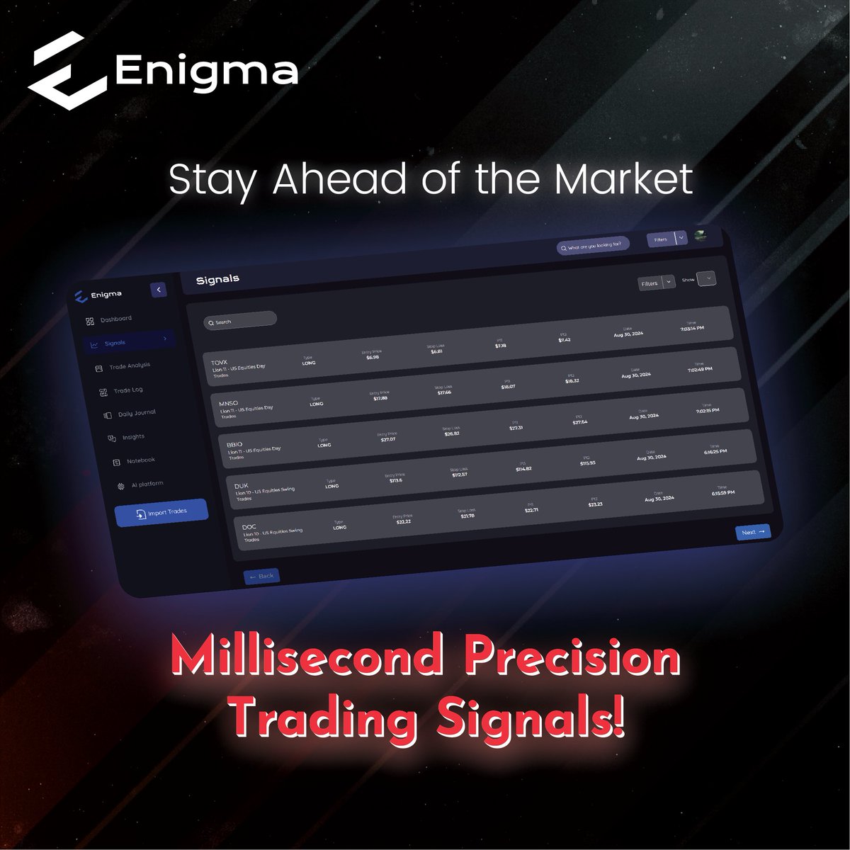EnigmaToolbox's tweet image. Empower your trading with Enigma&apos;s advanced tools, so you never miss a beat. 🎯📈

Provides powerful resources for trading insights, management, and strategy optimization.

Stay with #Enigmatoolbox
Visit enigma.fm FM!

#trading  #forextrader #daytrading #stockmarket