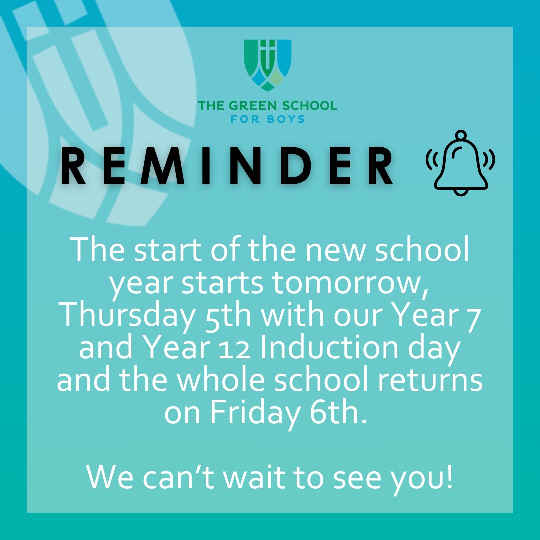 Welcome back! The new academic year starts tomorrow with our Year 7 and Year 12 Induction day and on Friday the Whole School returns. We can't wait to see you!

#backtoschool #newschoolyear