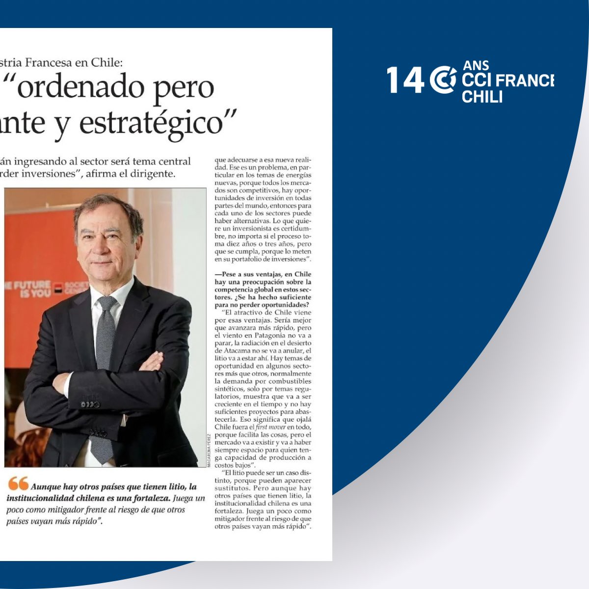 🌍 Chile, de mercado pequeño a estratégico en inversiones globales.
Paul Miquel, en su primera entrevista como presidente de @CCIFranceChile, detalla en <a href="/EYN_ELMERCURIO/">Economía y Negocios</a> cómo Chile se ha posicionado en el hidrógeno verde y las energías renovables. 

#H2