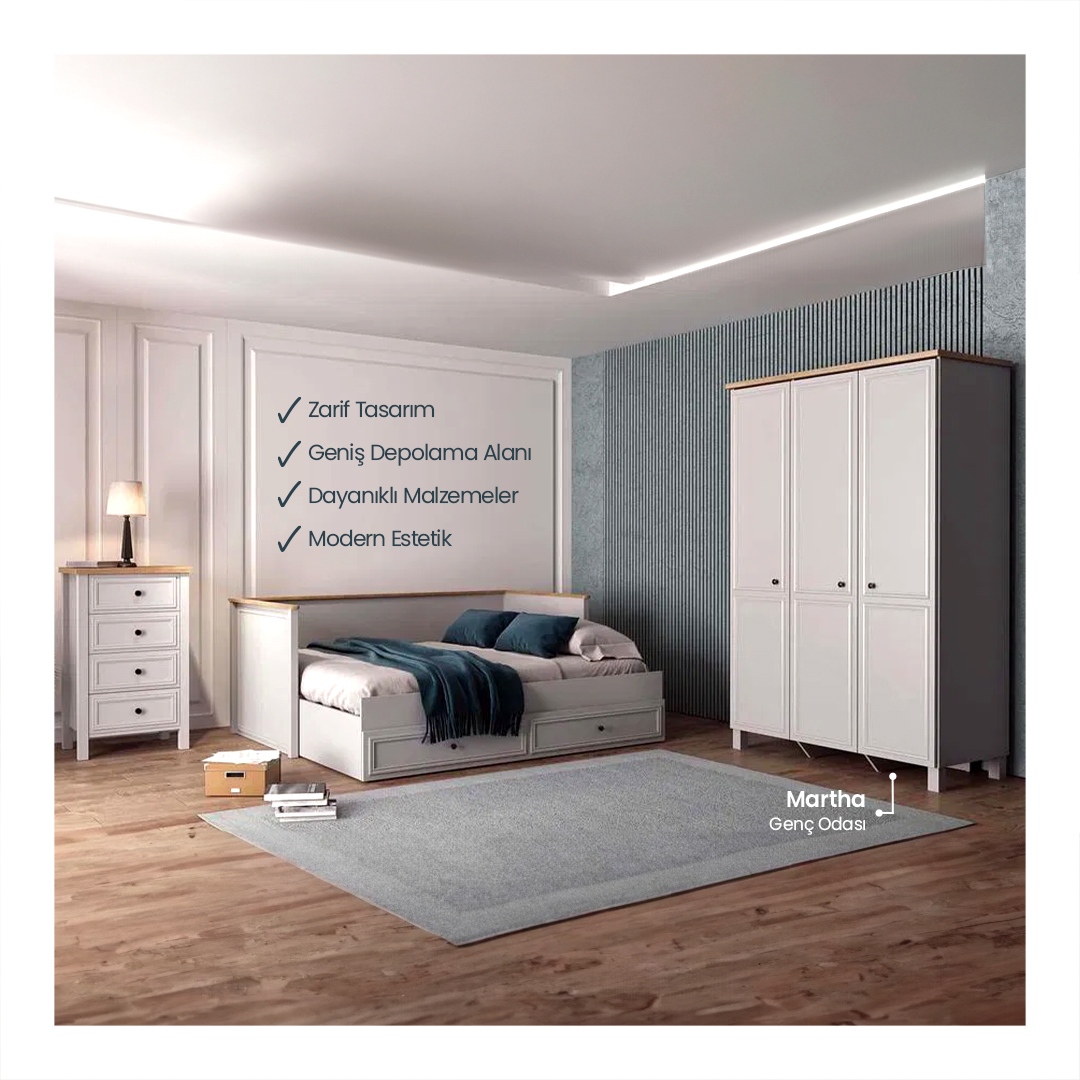 Odanızı tarzınızı yansıtacak şekilde dekore edin!

Martha Genç Odası Takımı ile modern ve şık bir yaşam alanı yaratın. Fonksiyonel tasarımı ve estetik detaylarıyla, hem ders çalışmak hem de dinlenmek için mükemmel bir seçim.✨

#KelebekMobilya #SeniAnlayanTasarımlar