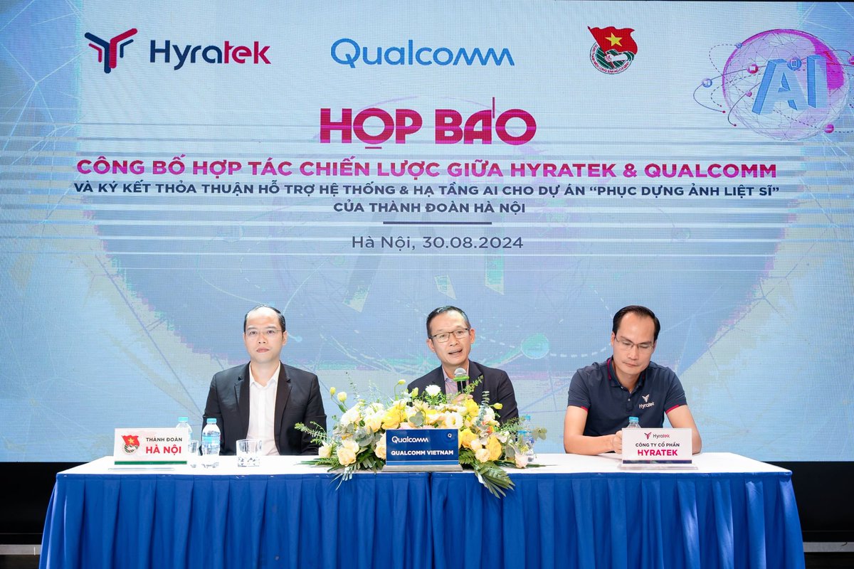 hyranetwork's tweet photo. We're honored to partner with the Hanoi Youth Union and Qualcomm in a groundbreaking collaboration 🥰

Leveraging AI and our platform Salala, we'll support the "Restoring Matyrs' Photos" project, breathing life back into the memories of Vietnam's national heroes 🫡

This partnership showcases Hyratek and Hyperas's commitment to social impact and technological innovation. With Qualcomm's support, we'll deliver cutting-edge AI solutions, bolstering Vietnam's high-tech industry and honoring its rich heritage 🇻🇳