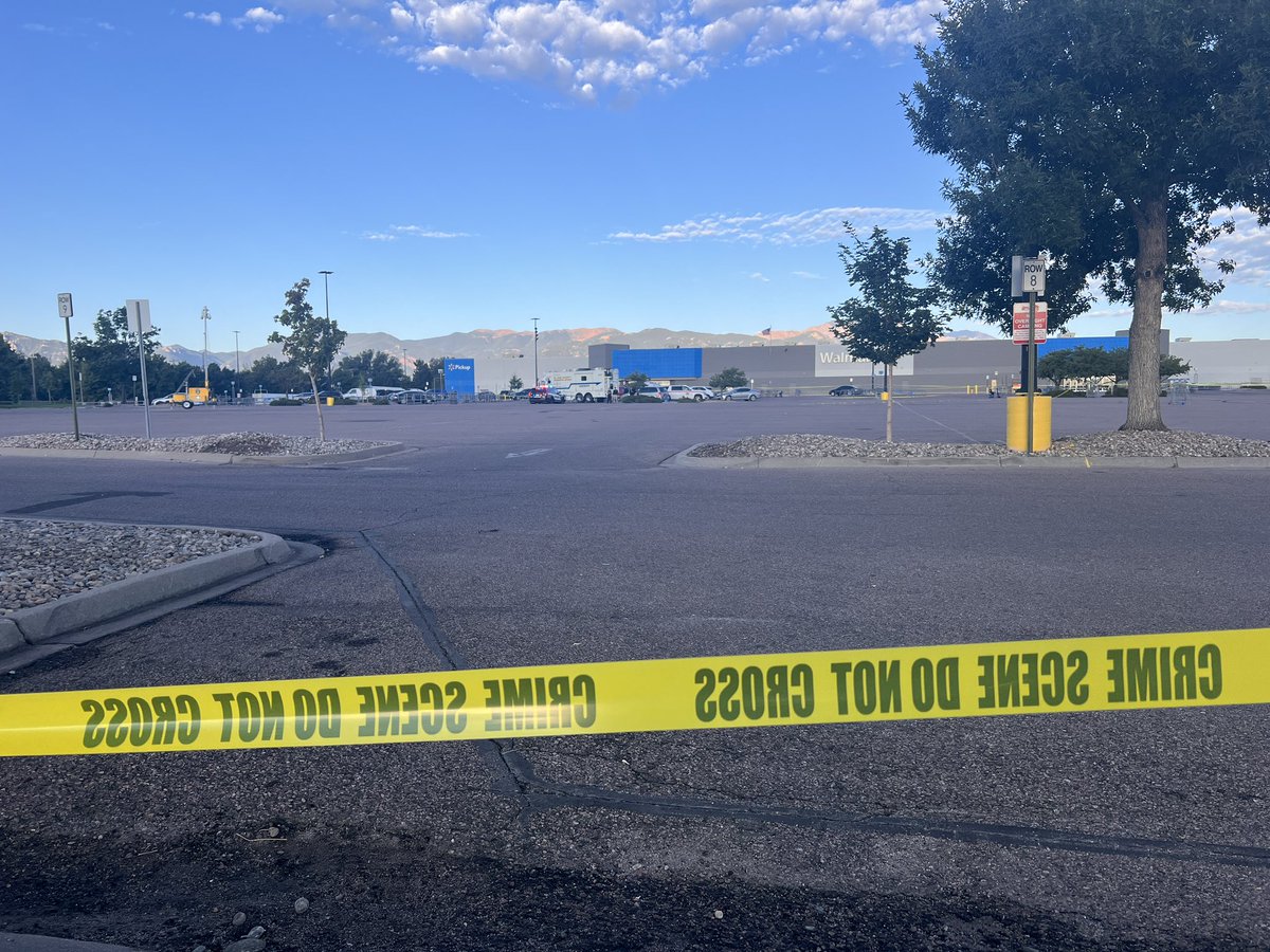 AbbeySoukup2's tweet photo. The entire parking lot of Walmart along East Platte is lined with crime scene tape as investigators remain on the scene of an officer involved shooting early Wednesday morning. https://t.co/hQEJo9M6qA