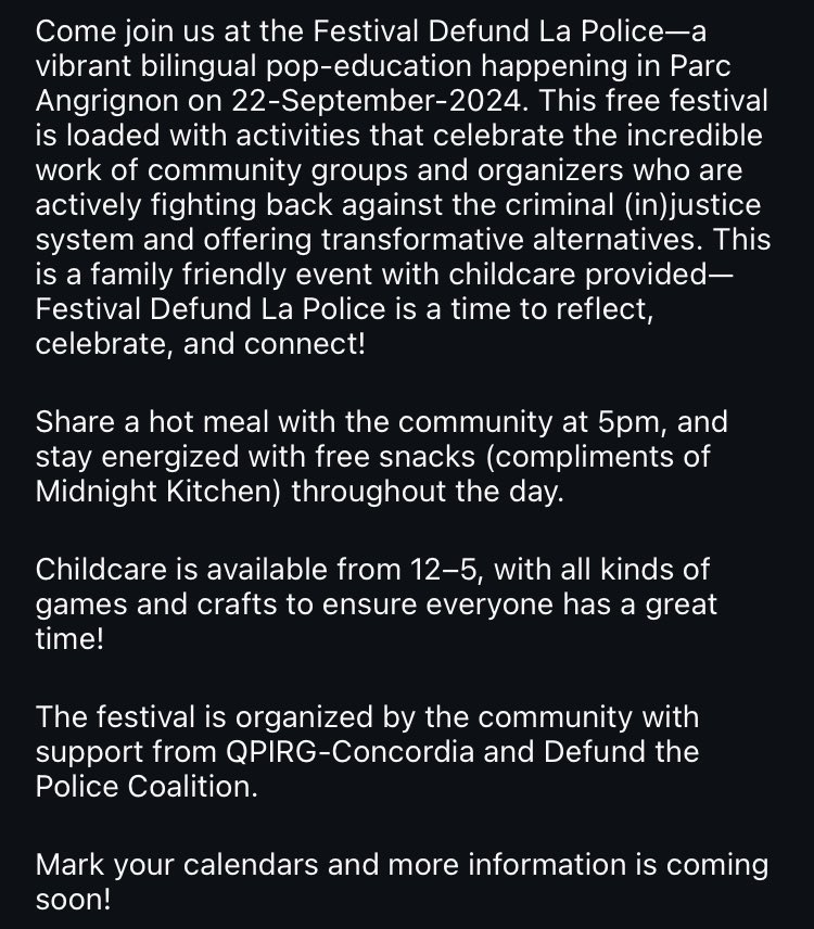 🎭🎊 FESTIVAL DEFUND LA POLICE 2024 🎭🎊

22.09.2024 / 12h-19h / Parc Angrignon