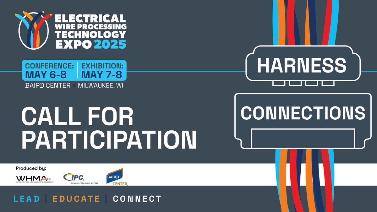 Showcase your #cable and #wireharness expertise at #EWPTE2025! Submit proposals for presentations or courses by November 8, 2024. Join us May 6-8, 2025. #CallForParticipation

 hubs.li/Q02NBwXM0